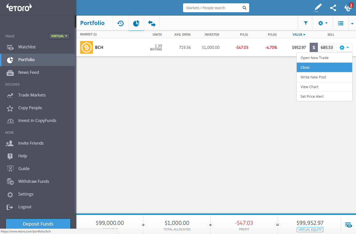 Cerrar cuenta en eToro